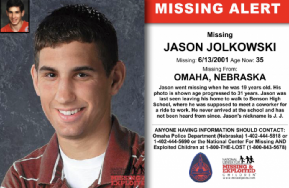 photo caption - Missing Explove Missing Alert Missing Jason Jolkowski Missing 6132001 Age Now 35 Missing From Omaha, Nebraska Jason went missing when he was 19 years old. His photo is shown age progressed to 31 years. Jason was last seen leaving his home
